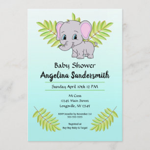 Baby Boy Elephant Blue Ombre Cute Baby Shower Invitation