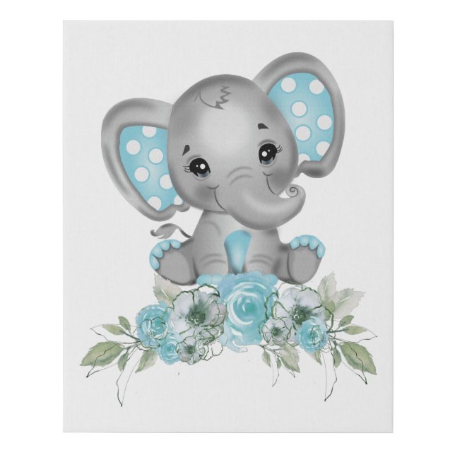 Baby Boy  Elephant Faux Wrapped Canvas Print (Front)