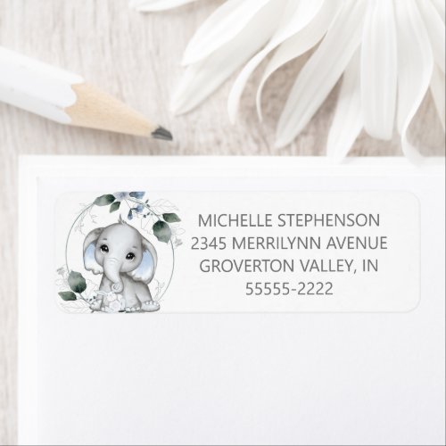 Baby Boy Elephant Greenery Return Address Label