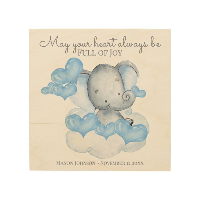 Baby Boy Elephant Heart Quote Nursery Wood Wall Art (Front)