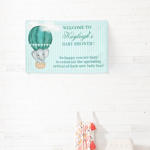  Baby Boy Elephant in Hot Air Balloon Baby Shower Banner