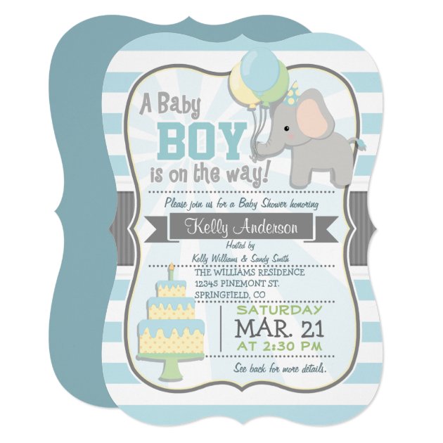 Baby Boy Elephant, Jungle Animal Baby Shower Invitation