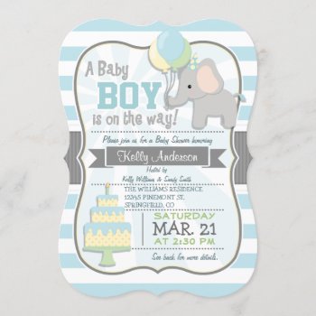 Baby Boy Elephant  Jungle Animal Baby Shower Invitation by Card_Stop at Zazzle