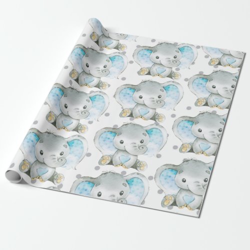 Baby Boy Elephant Jungle Pattern Baby Shower Gift Wrapping Paper