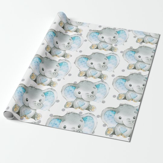 Baby Boy Elephant Jungle Pattern Baby Shower Gift Wrapping Paper