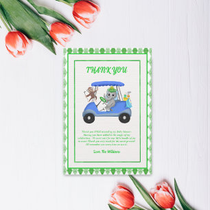 Baby Boy Elephant & Monkey Golf Baby Shower Thank You Card