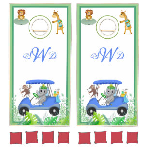 Baby Boy Elephant & Monkey Golf Cornhole Set