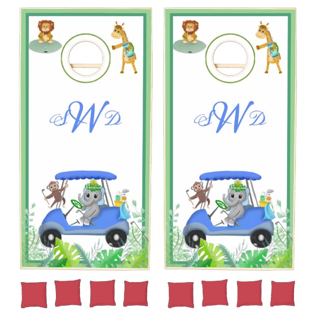 Baby Boy Elephant & Monkey Golf Cornhole Set (Set)