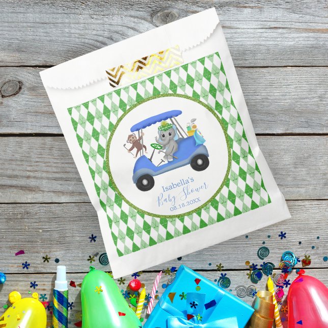 Baby Boy Elephant & Monkey Golf Favor Bag (Fill your baby shower favor bag with candy, soaps, and treats!)
