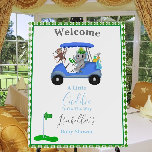 Baby Boy Elephant & Monkey Golf Shower Foam Board (Wonderful, festive way to welcome your baby shower guest!)