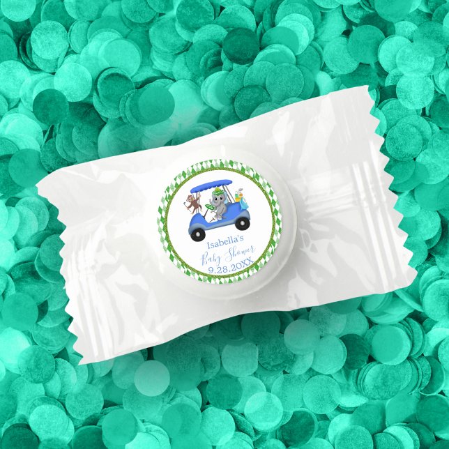 Baby Boy Elephant & Monkey Golf Shower Life Saver® Mints (Even the mints have this adorable Elephant and Monkey golf cart design!)