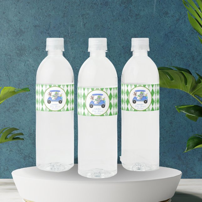 Baby Boy Elephant & Monkey Golf Water Bottle Label (Refresh your guest with this adorable golf themed label for your water bottles!)