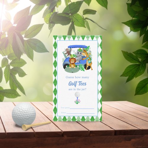 Baby Boy Elephant  Monkey Shower Golf Tee Guess Enclosure Card