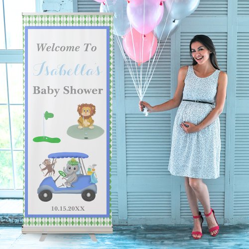 Baby Boy Elephant  Monkey Shower Retractable Banner