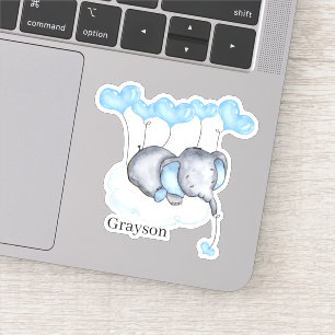 Baby Boy Elephant on Cloud with Blue Hearts Vinyl Sticker