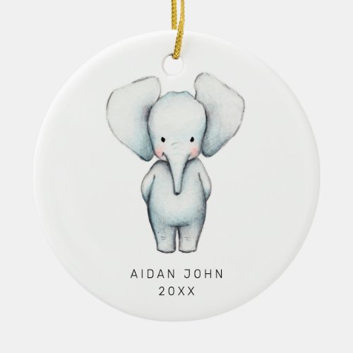 Baby Boy Elephant Personalized Cute Custom Ceramic Ornament