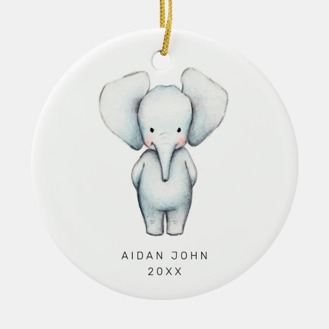 Baby Boy Elephant Personalized Cute Custom Ceramic Ornament (Front)