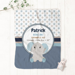 Baby Boy Elephant Personalized Name Birth Stats Ba Blanket