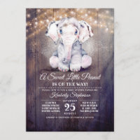 Baby Boy Elephant Rustic Baby Shower Invitation