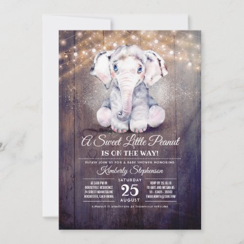 Baby Boy Elephant Rustic Baby Shower Invitation