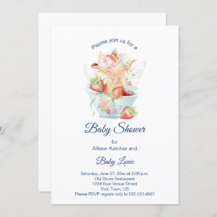 Baby Boy Fairy in Blue Teacup Baby Shower Invitation