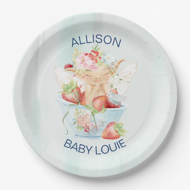 Baby Boy Fairy in Blue Teacup Baby Shower Paper Plates (Front)