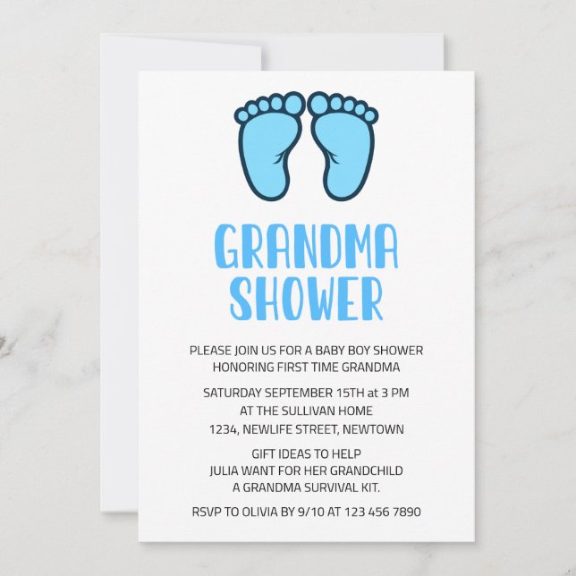 Baby Boy Feet First Time Grandma Baby Shower Invitation (Front)
