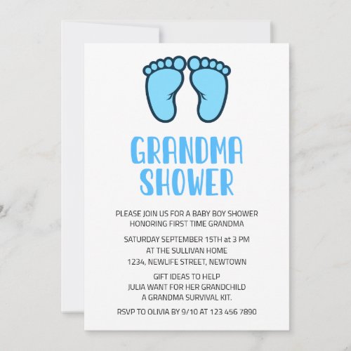 Baby Boy Feet First Time Grandma Baby Shower Invitation