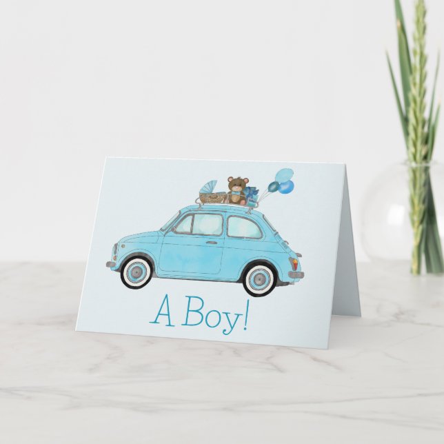 Baby Boy Fiat 500 Congratulations Card (Front)