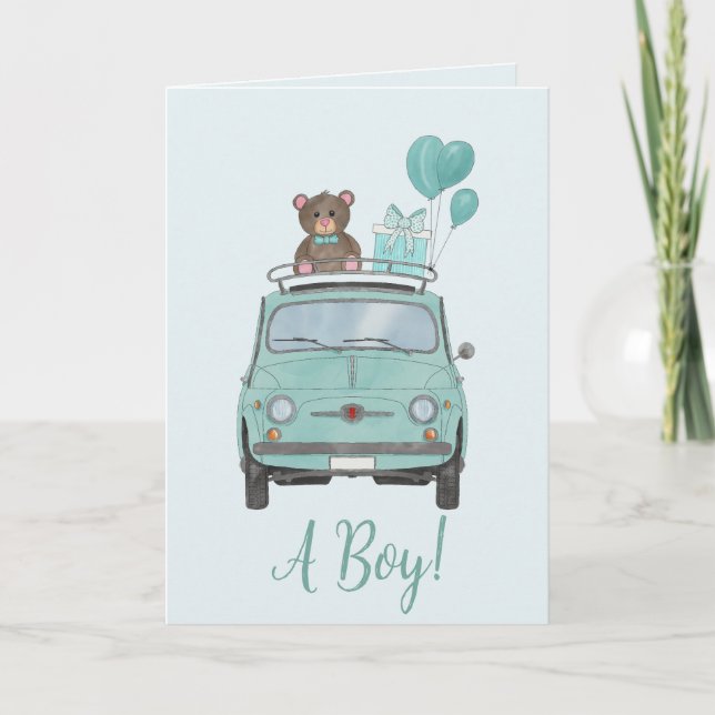 Baby Boy Fiat 500 Congratulations Card (Front)