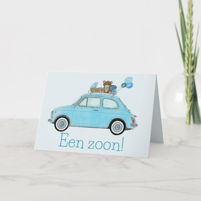 Baby Boy Fiat 500 Dutch Congratulations Card (Front)
