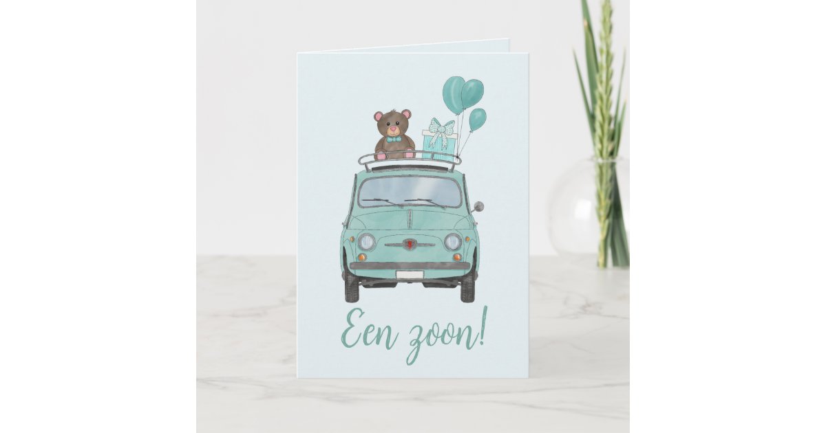 Kinderen Schepsel Groene achtergrond Baby Boy Fiat 500 Dutch Congratulations Card | Zazzle