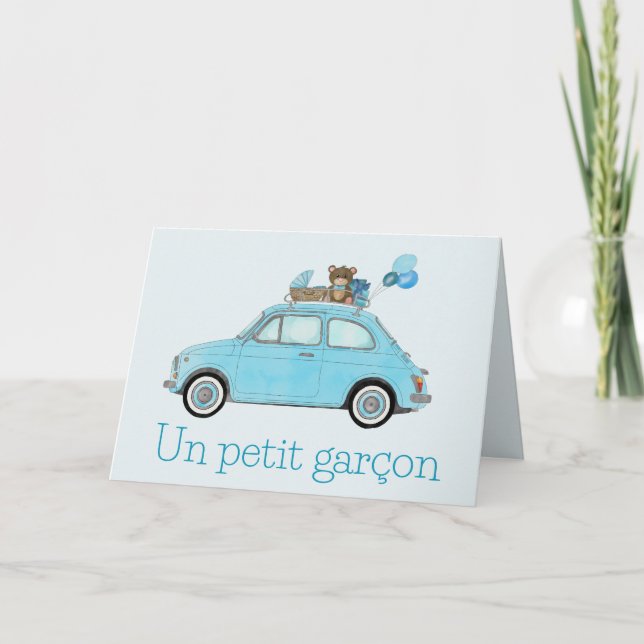 Baby Boy Fiat 500 French Congratulations Card (Front)
