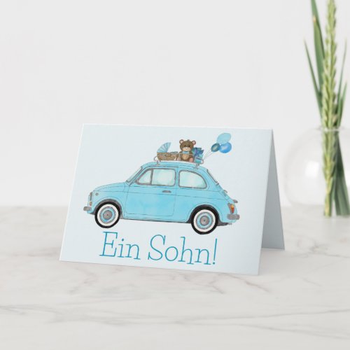 Baby Boy Fiat 500 German Congratulations Card