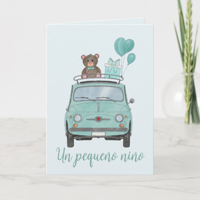Baby Boy Fiat 500 Spanish Congratulations Card (Front)