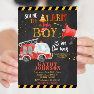 Baby Boy Fire Truck Baby Shower Sound the alarm Invitation