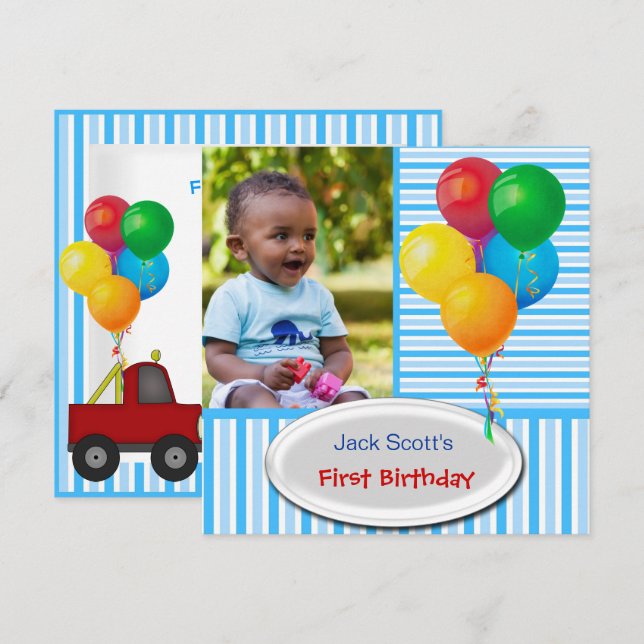 Baby Boy First Birthday 1st Colorful Invitation (Front/Back)