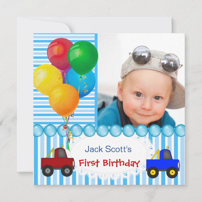 Baby Boy First Birthday 1st Colorful Invitation (Front)