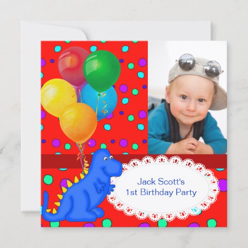Baby Boy First Birthday 1st Dinosaur Invitation | Zazzle
