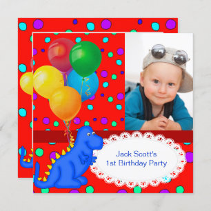 Baby Boy First Birthday 1st Dinosaur Invitation