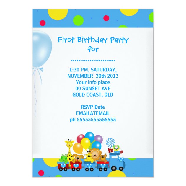 Baby Boy First Birthday 1st Train Blue Invitation