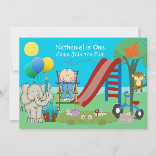 Baby Boy First Birthday Backyard Playground Invitation