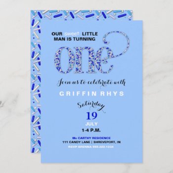Baby Boy First Birthday Blue Sprinkles Invitation by nawnibelles at Zazzle
