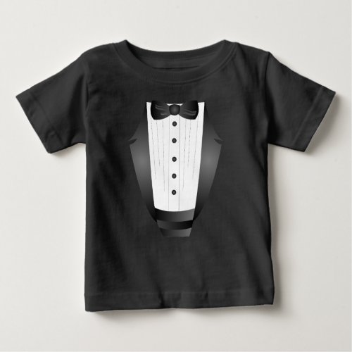 baby Boy First Birthday Bow Tie Black Tuxedo Baby T_Shirt