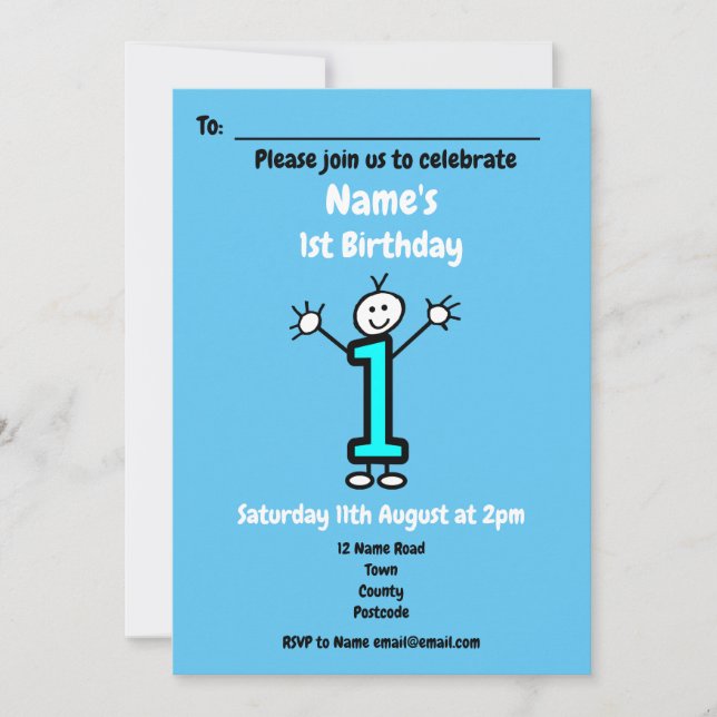 Baby Boy First Birthday Party Invitation (Front)