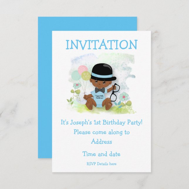 Baby Boy First Birthday Party Invitation (Front/Back)