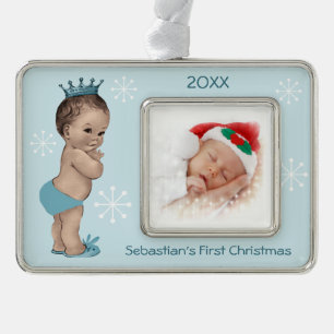 Baby Boy First Christmas Blue Vintage Prince Ornament
