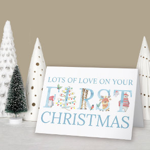 Baby Boy First Christmas Cute Animals Personalized Holiday Card