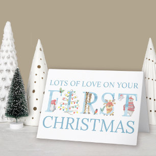 Baby Boy First Christmas Cute Animals Personalized Holiday Card