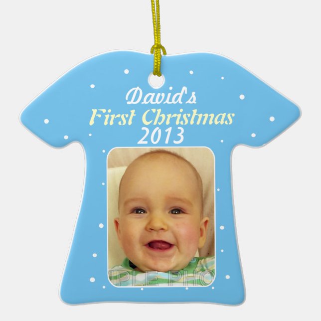 Baby Boy First Christmas Cute Blue Ornaments (Front)